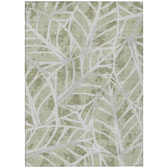 Green And Silver Floral Washable Indoor Outdoor Area Rug Photo 2