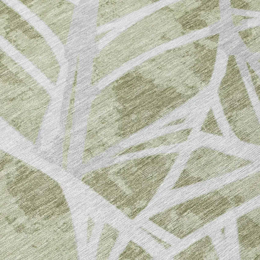 Green And Silver Floral Washable Indoor Outdoor Area Rug Photo 4