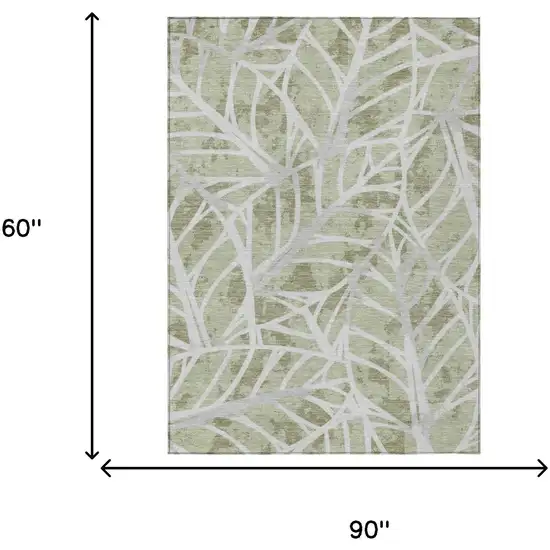 Green And Silver Floral Washable Indoor Outdoor Area Rug Photo 5