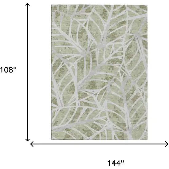 Green And Silver Floral Washable Indoor Outdoor Area Rug Photo 5