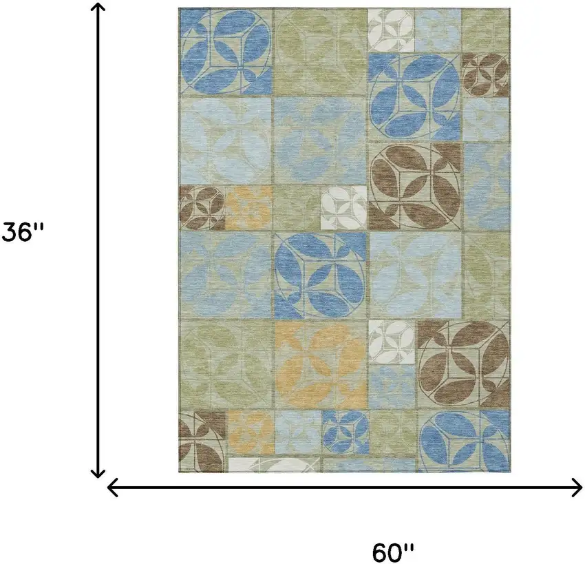 Green And Silver Geometric Washable Indoor Outdoor Area Rug Photo 6