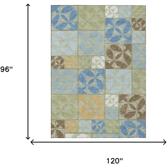 Green And Silver Geometric Washable Indoor Outdoor Area Rug Photo 6