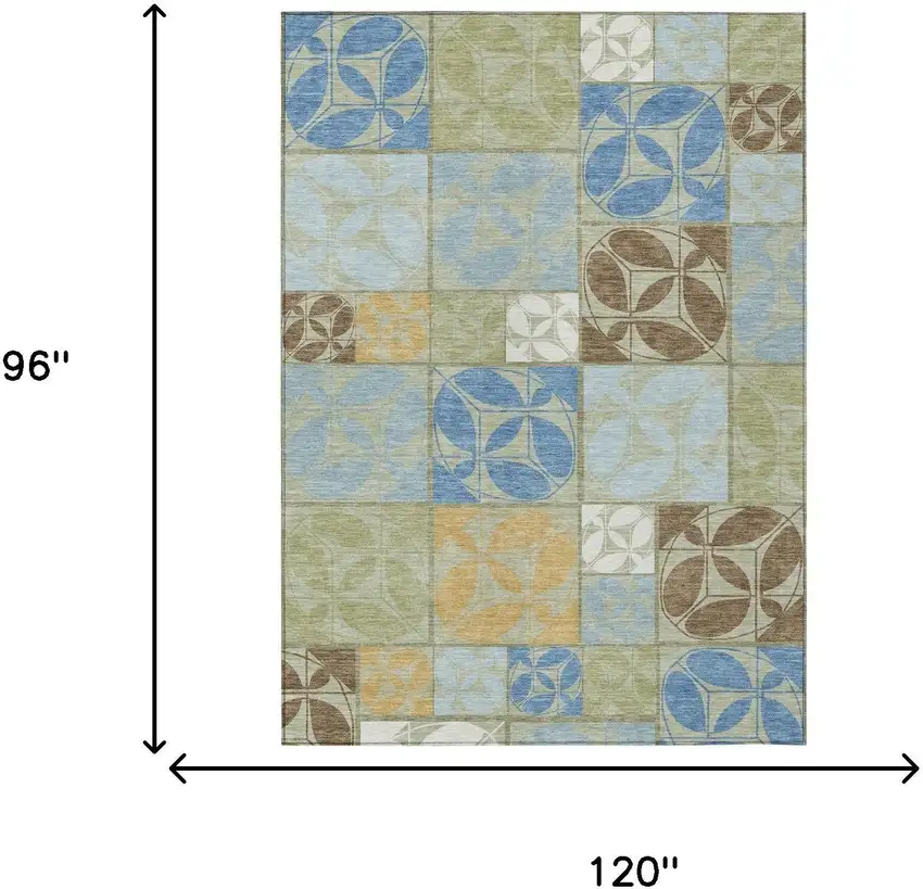 Green And Silver Geometric Washable Indoor Outdoor Area Rug Photo 6