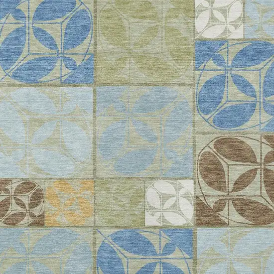 Green And Silver Geometric Washable Indoor Outdoor Area Rug Photo 2