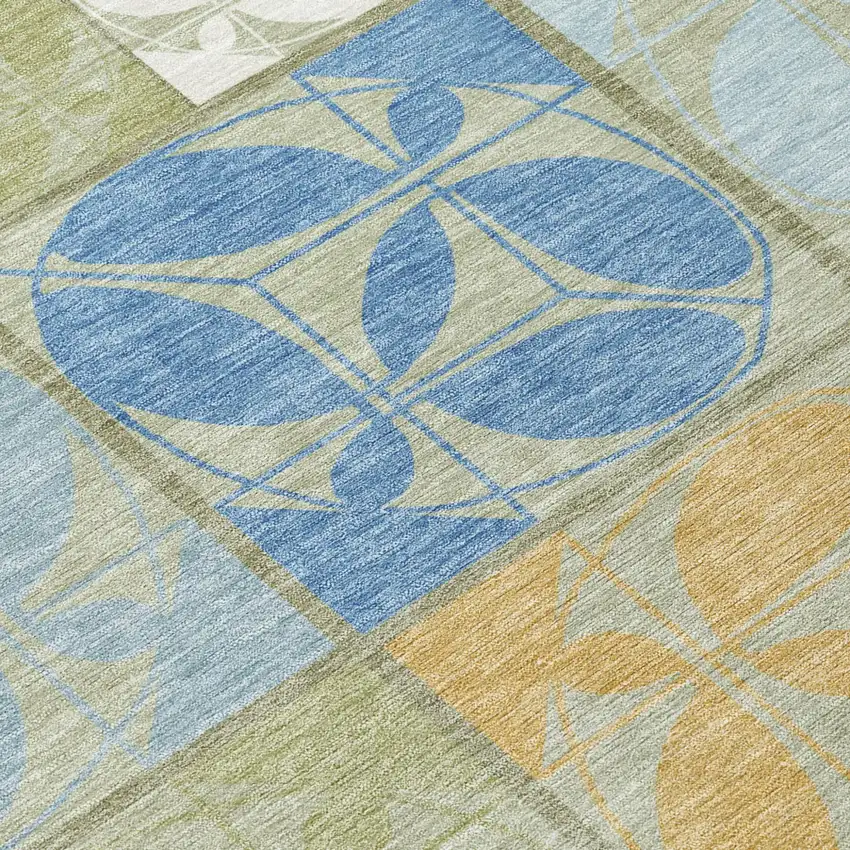 Green And Silver Geometric Washable Indoor Outdoor Area Rug Photo 5