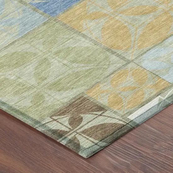 Green And Silver Geometric Washable Indoor Outdoor Area Rug Photo 4
