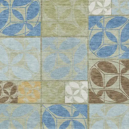 Green And Silver Geometric Washable Indoor Outdoor Area Rug Photo 2