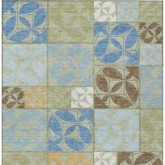 Green And Silver Geometric Washable Indoor Outdoor Area Rug Photo 3