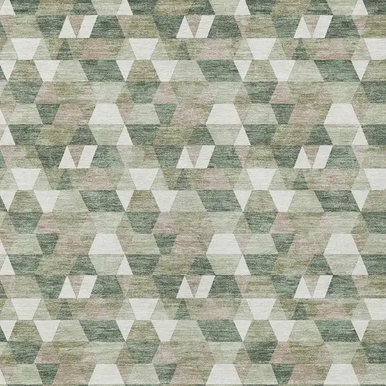 Green And Silver Geometric Washable Indoor Outdoor Area Rug Photo 5