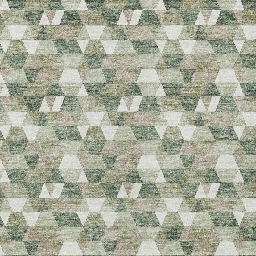 Green And Silver Geometric Washable Indoor Outdoor Area Rug Photo 5
