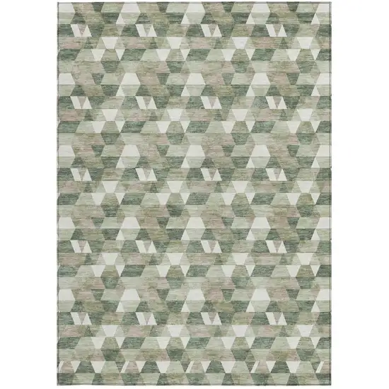 Green And Silver Geometric Washable Indoor Outdoor Area Rug Photo 4