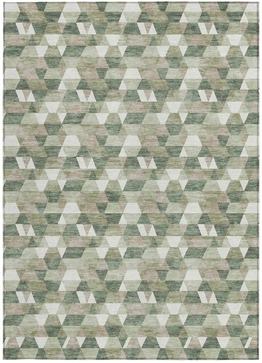 Green And Silver Geometric Washable Indoor Outdoor Area Rug Photo 4
