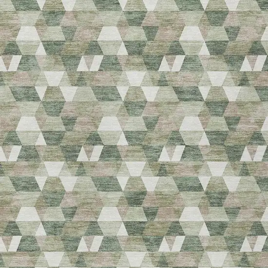 Green And Silver Geometric Washable Indoor Outdoor Area Rug Photo 3
