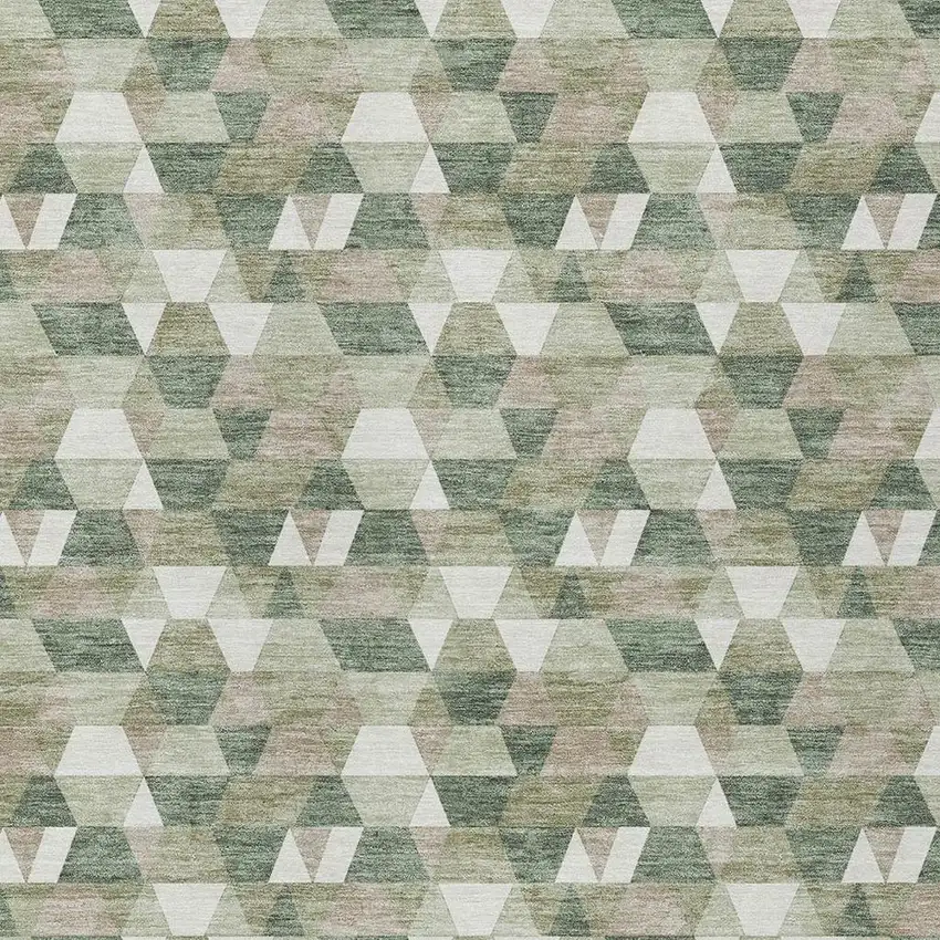 Green And Silver Geometric Washable Indoor Outdoor Area Rug Photo 3