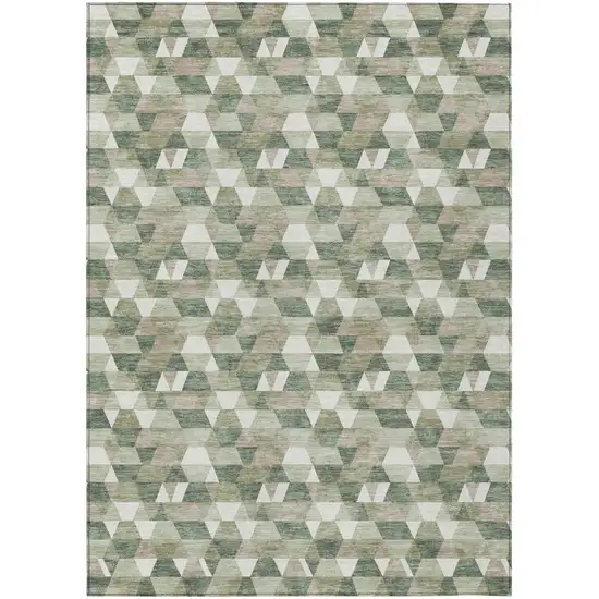 Green And Silver Geometric Washable Indoor Outdoor Area Rug Photo 2
