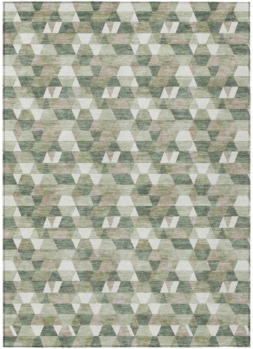 Green And Silver Geometric Washable Indoor Outdoor Area Rug Photo 2
