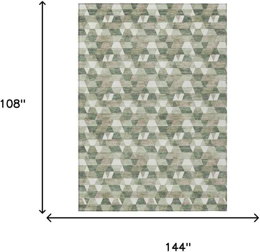 Green And Silver Geometric Washable Indoor Outdoor Area Rug Photo 9