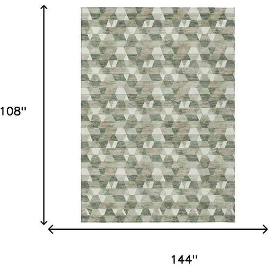 Green And Silver Geometric Washable Indoor Outdoor Area Rug Photo 9