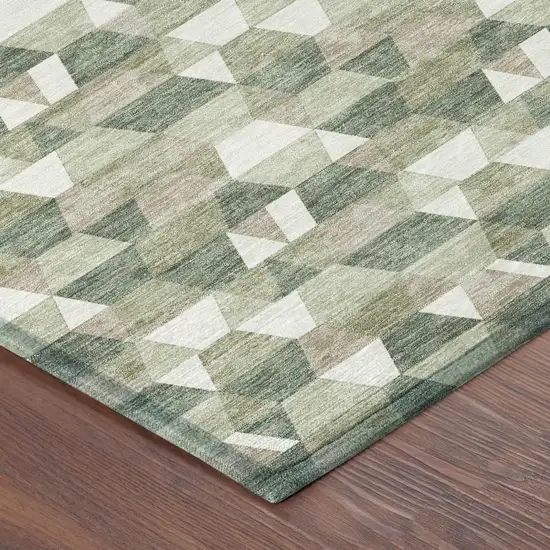 Green And Silver Geometric Washable Indoor Outdoor Area Rug Photo 7