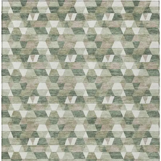 Green And Silver Geometric Washable Indoor Outdoor Area Rug Photo 6