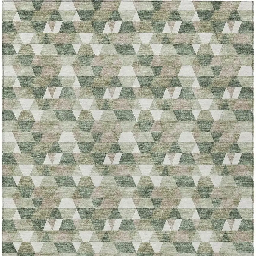 Green And Silver Geometric Washable Indoor Outdoor Area Rug Photo 6