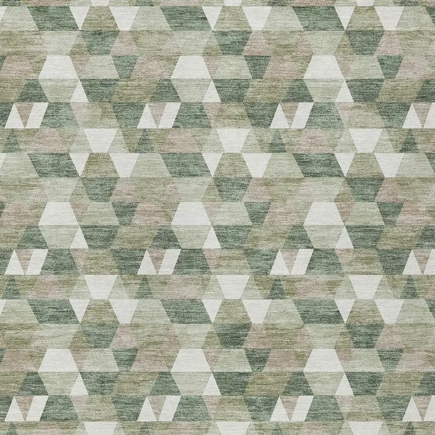 Green And Silver Geometric Washable Indoor Outdoor Area Rug Photo 5