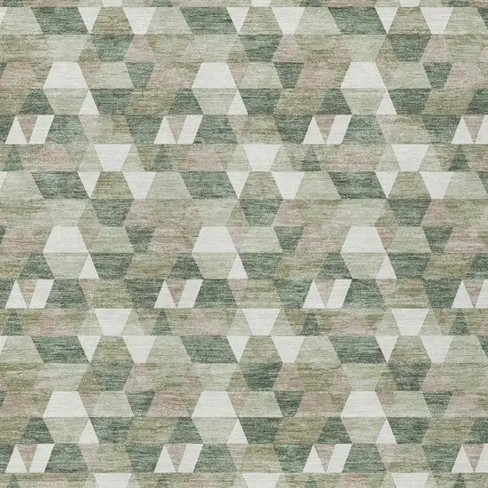 Green And Silver Geometric Washable Indoor Outdoor Area Rug Photo 5