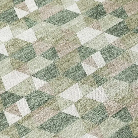 Green And Silver Geometric Washable Indoor Outdoor Area Rug Photo 8