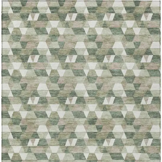 Green And Silver Geometric Washable Indoor Outdoor Area Rug Photo 4