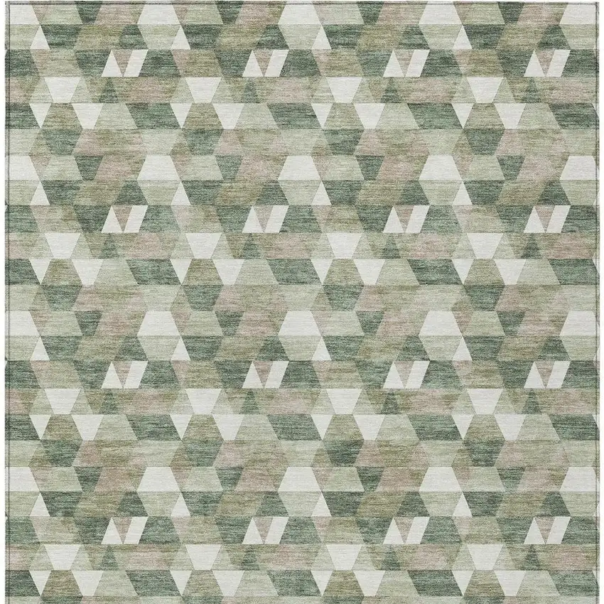 Green And Silver Geometric Washable Indoor Outdoor Area Rug Photo 4
