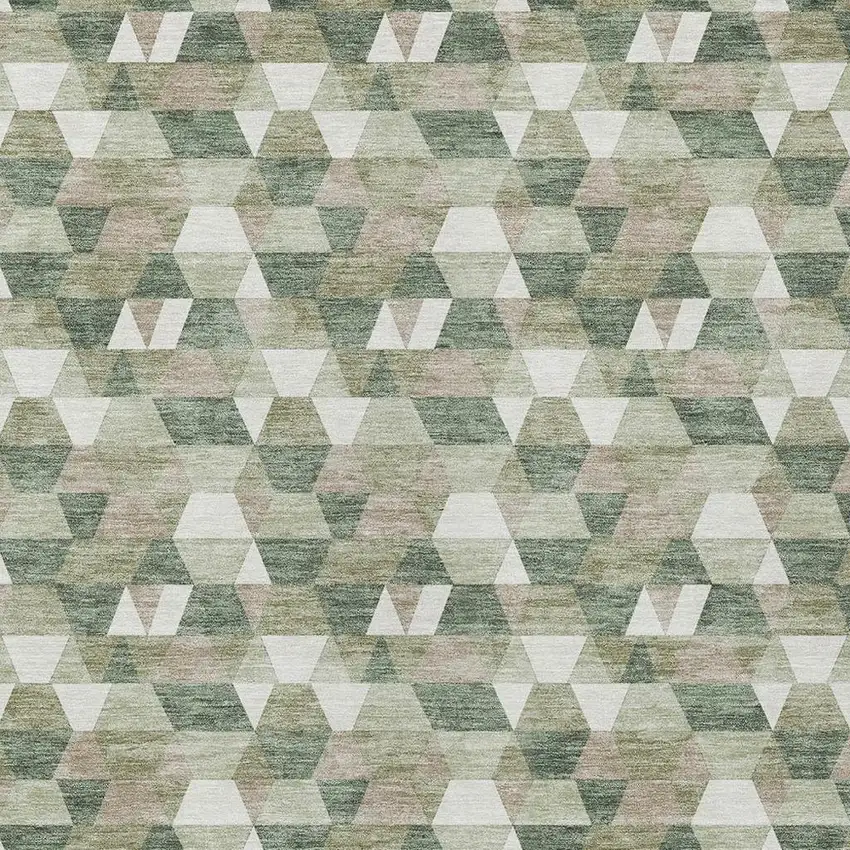 Green And Silver Geometric Washable Indoor Outdoor Area Rug Photo 3