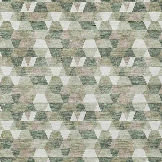 Green And Silver Geometric Washable Indoor Outdoor Area Rug Photo 3