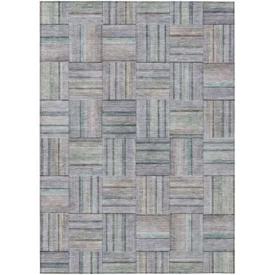 Green And Silver Geometric Washable Indoor Outdoor Area Rug Photo 2