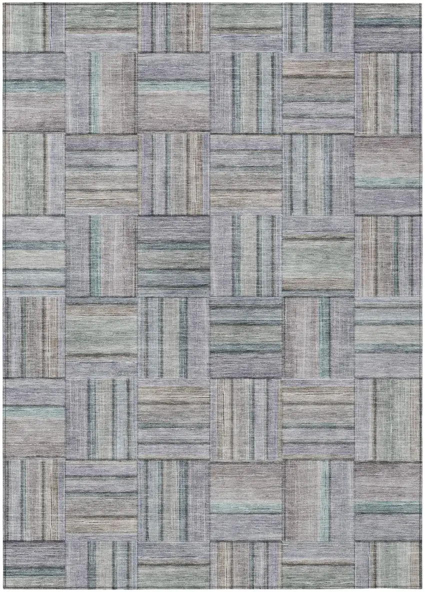 Green And Silver Geometric Washable Indoor Outdoor Area Rug Photo 2