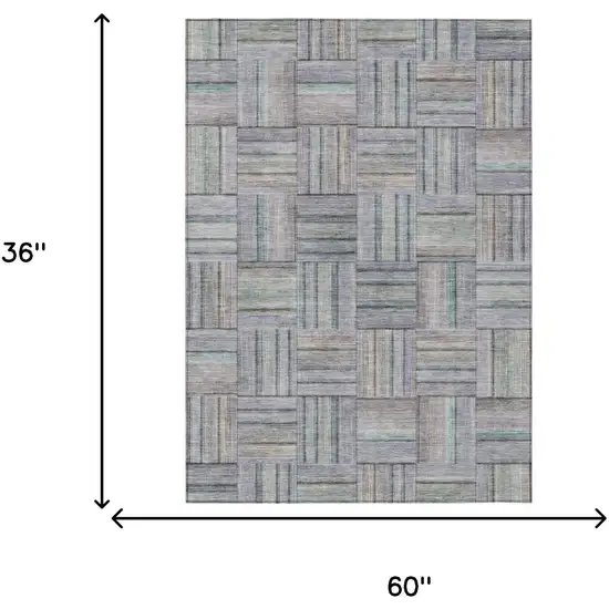 Green And Silver Geometric Washable Indoor Outdoor Area Rug Photo 5