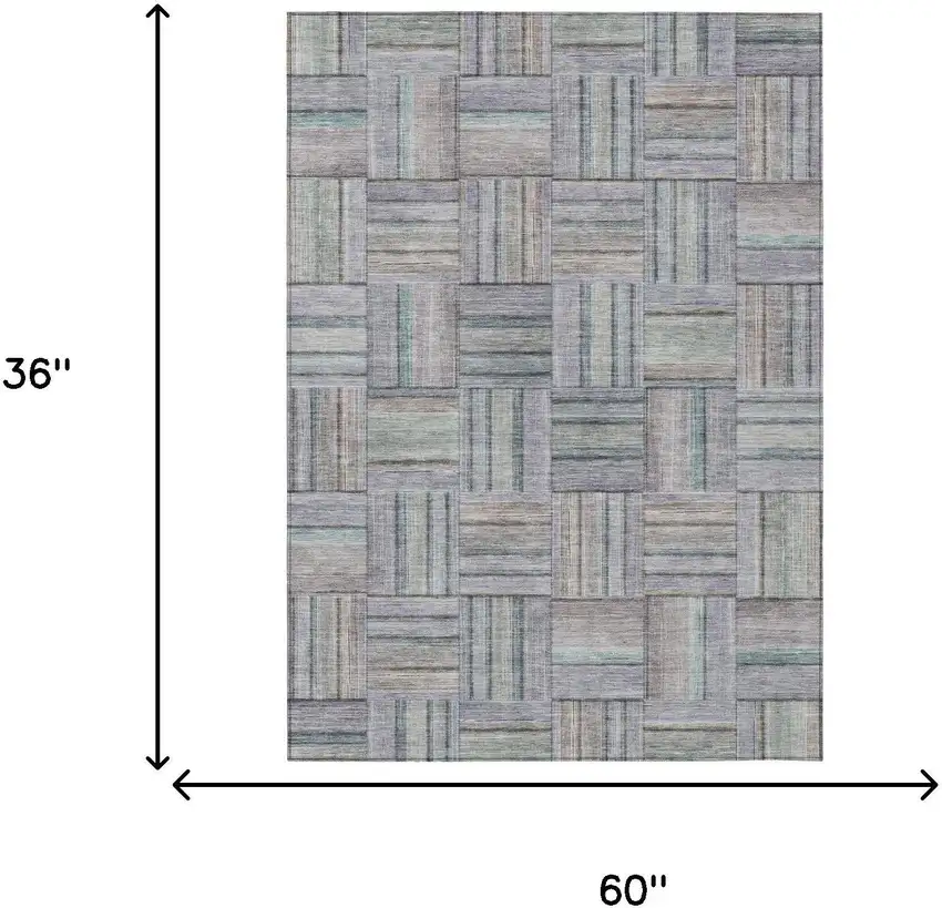 Green And Silver Geometric Washable Indoor Outdoor Area Rug Photo 5