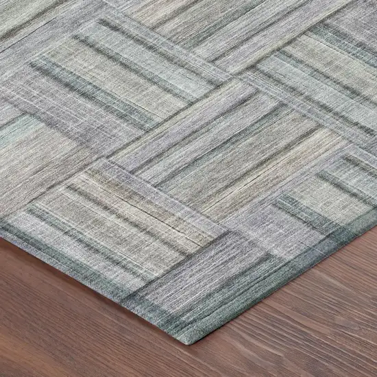Green And Silver Geometric Washable Indoor Outdoor Area Rug Photo 3