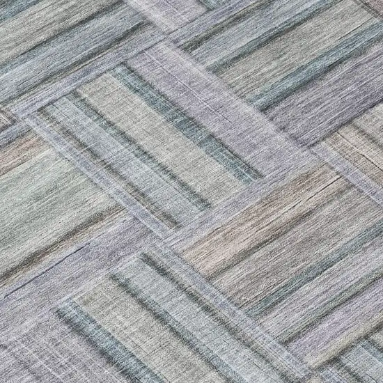 Green And Silver Geometric Washable Indoor Outdoor Area Rug Photo 4