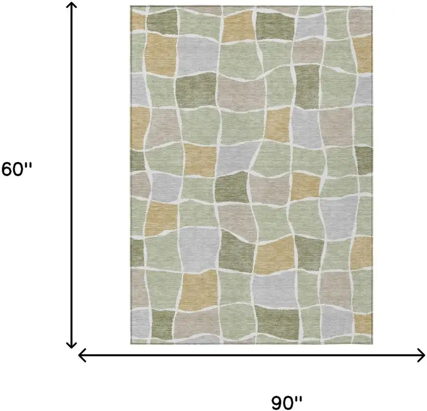 Green And Silver Geometric Washable Indoor Outdoor Area Rug Photo 5