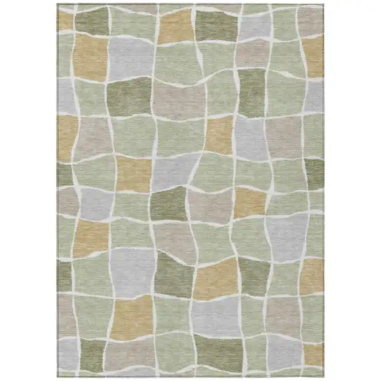 Green And Silver Geometric Washable Indoor Outdoor Area Rug Photo 2