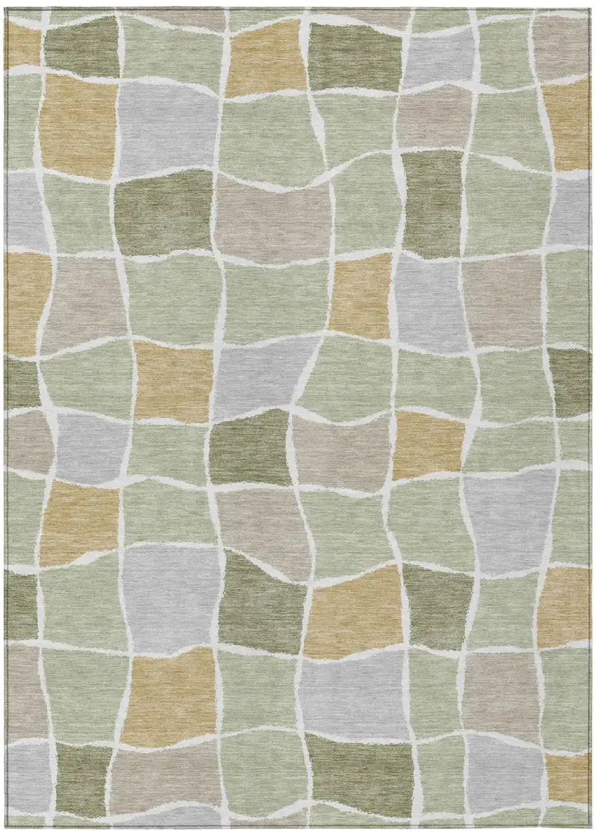 Green And Silver Geometric Washable Indoor Outdoor Area Rug Photo 2