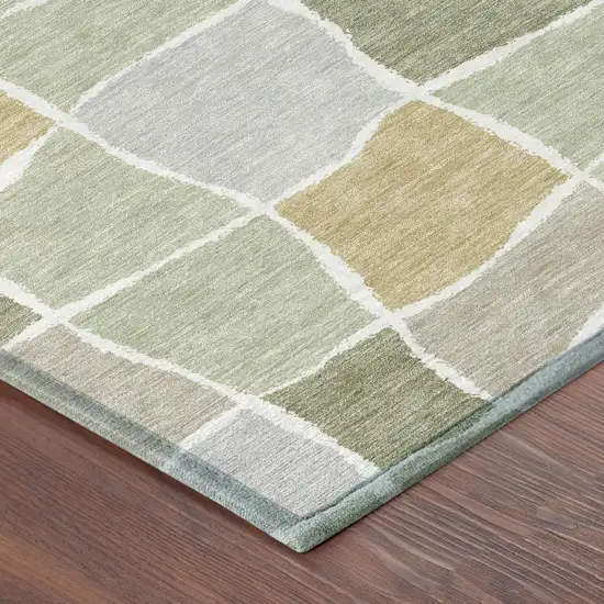 Green And Silver Geometric Washable Indoor Outdoor Area Rug Photo 3