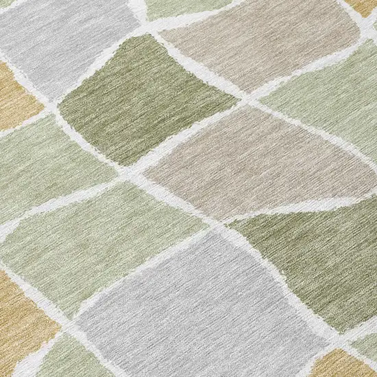 Green And Silver Geometric Washable Indoor Outdoor Area Rug Photo 4