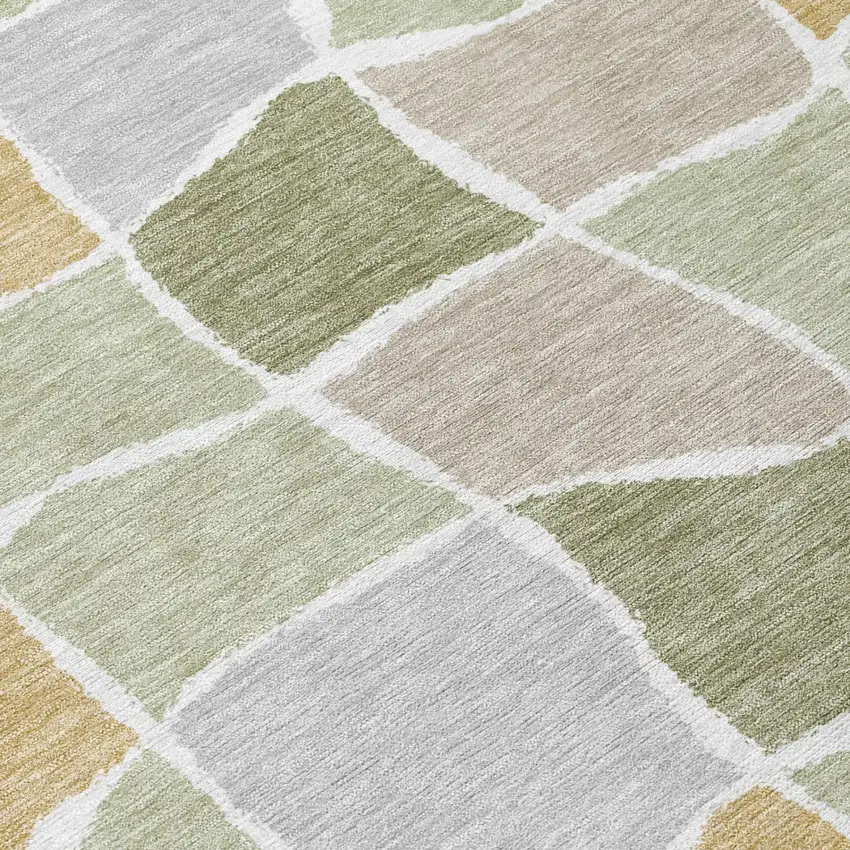 Green And Silver Geometric Washable Indoor Outdoor Area Rug Photo 4