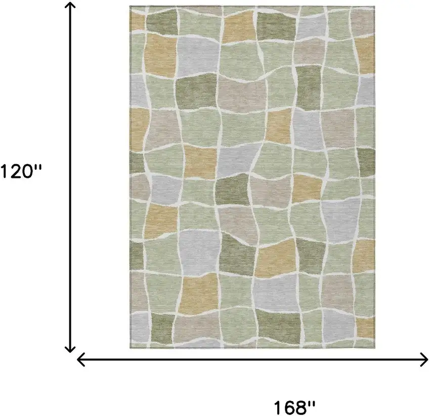 Green And Silver Geometric Washable Indoor Outdoor Area Rug Photo 5