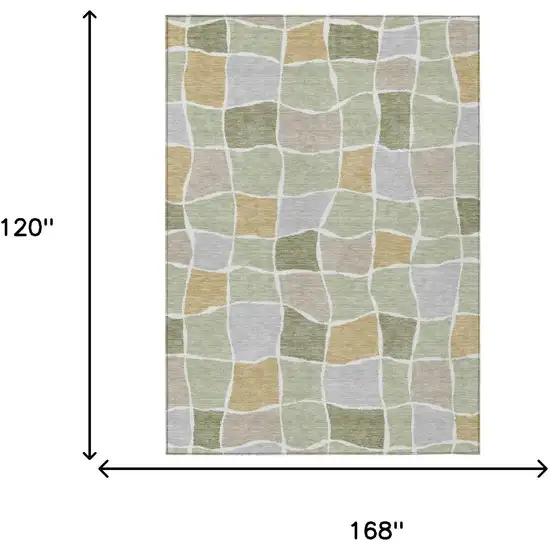 Green And Silver Geometric Washable Indoor Outdoor Area Rug Photo 5