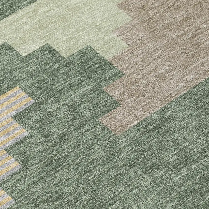 Green And Silver Geometric Washable Indoor Outdoor Area Rug Photo 4