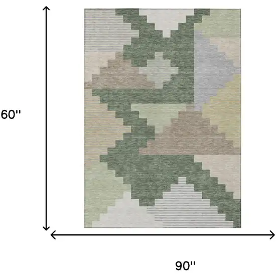 Green And Silver Geometric Washable Indoor Outdoor Area Rug Photo 5