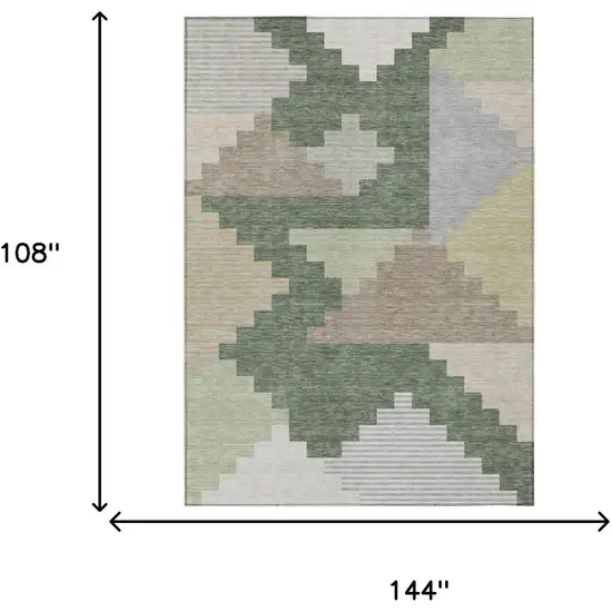 Green And Silver Geometric Washable Indoor Outdoor Area Rug Photo 5
