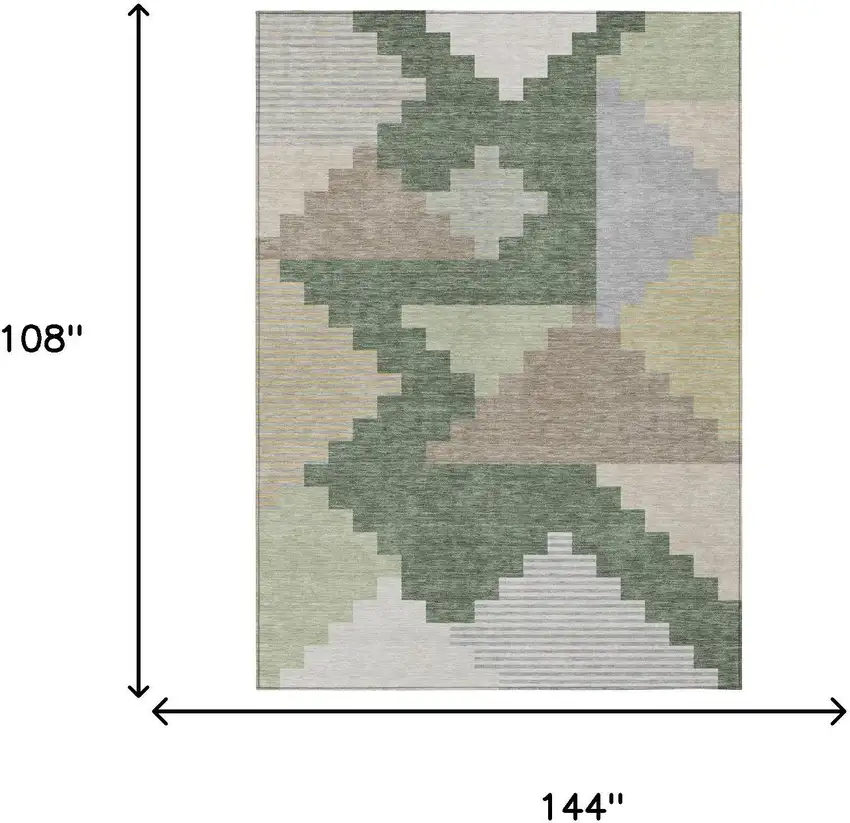 Green And Silver Geometric Washable Indoor Outdoor Area Rug Photo 5